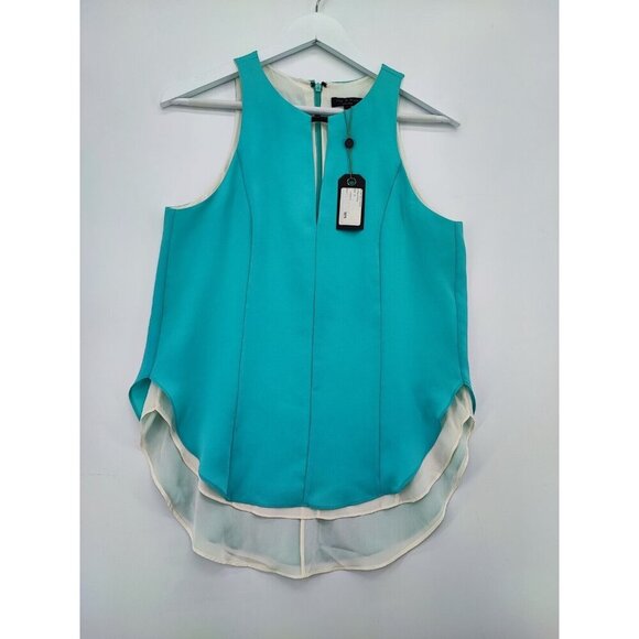 Rag & Bone New York Top Tank Blouse Sleeveless Aqua Hi-Low Lined Size M - Picture 1 of 11